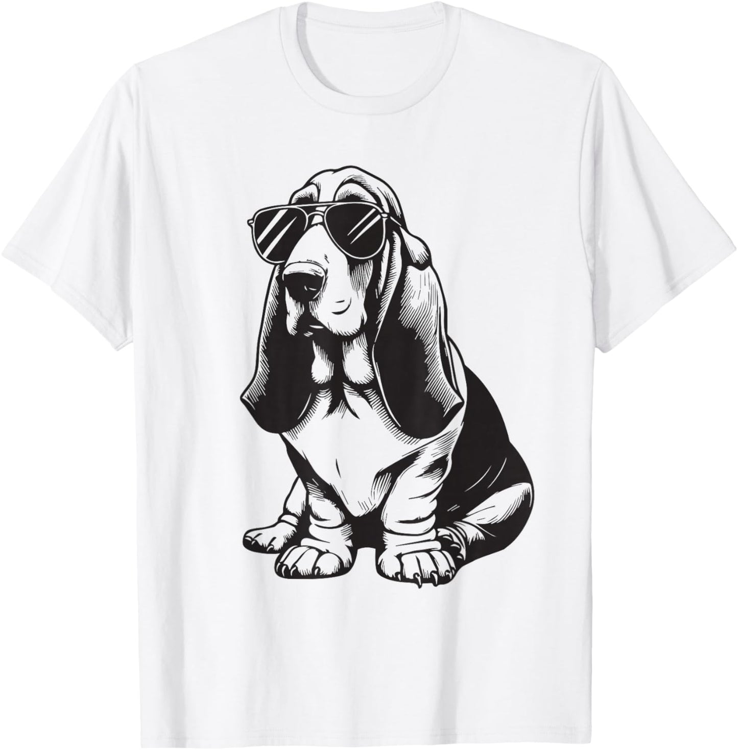 Dog Basset Fun with Sunglasses T-Shirt - T-Shirt | White
