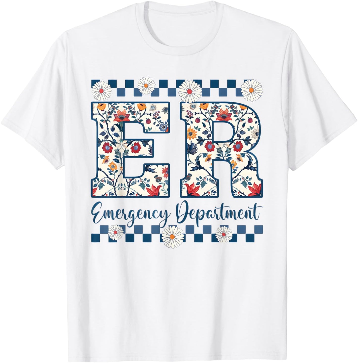 Floral ER Nurse Emergency Department Emergency Room RN T-Shirt - T-Shirt | White