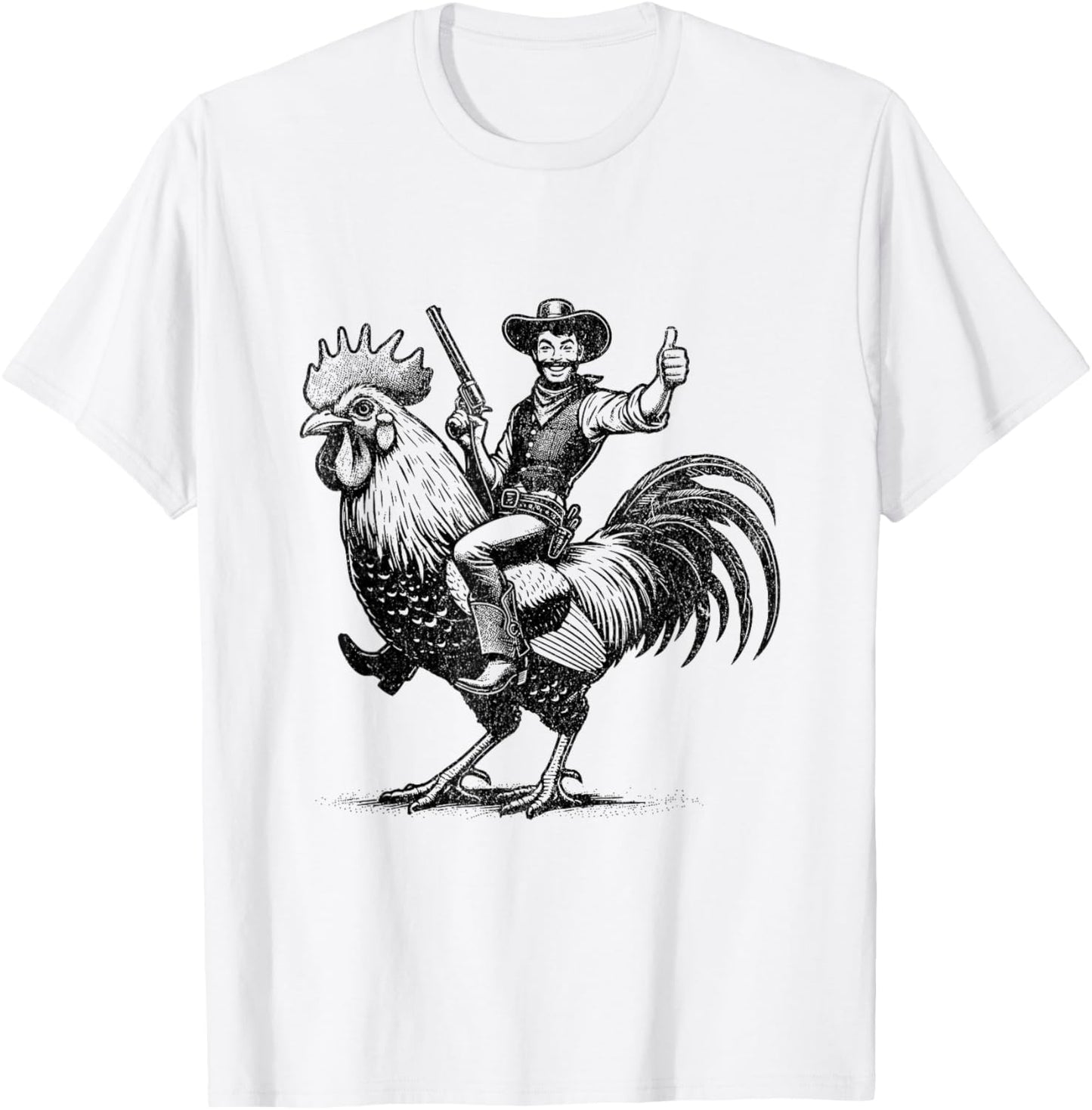 Funny Vintage Cowboy Riding Chicken T-Shirt - T-Shirt | White