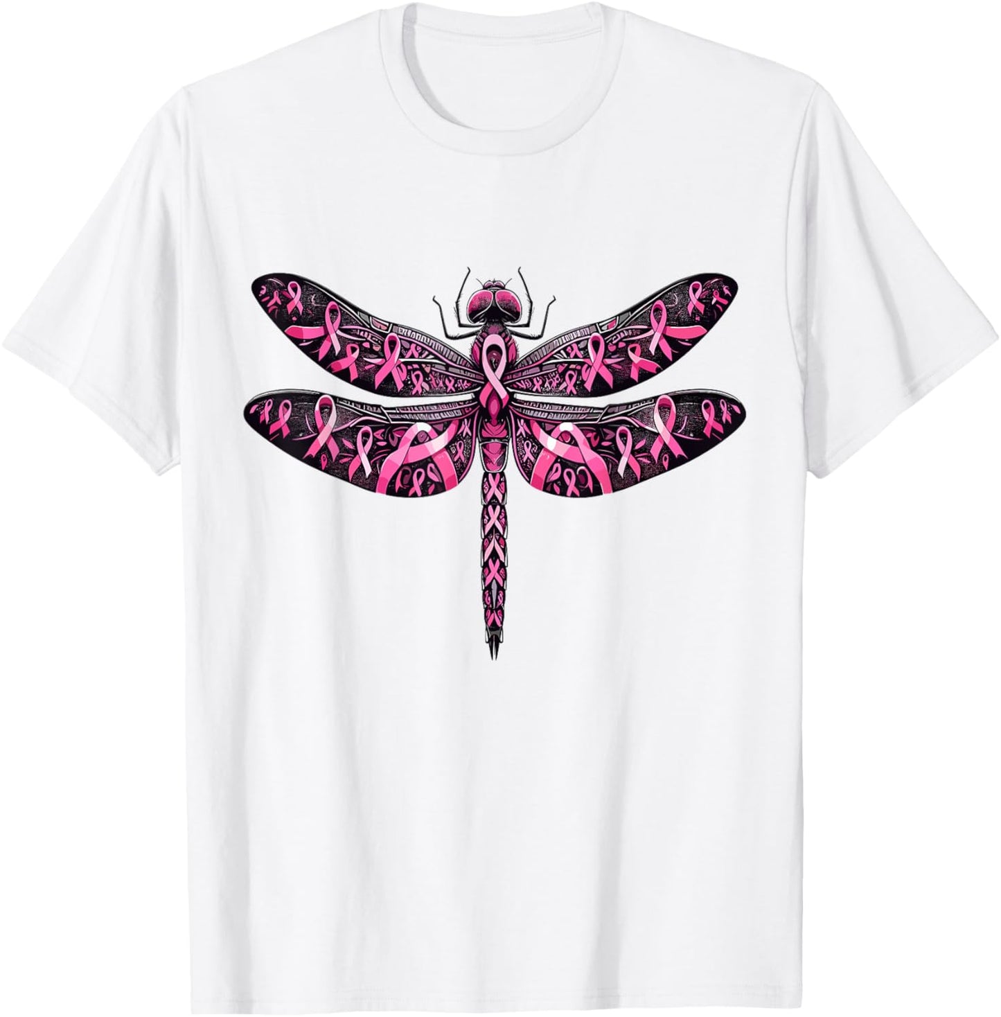 Dragonfly Pink Ribbon Breast Cancer Awareness Support T-Shirt - T-Shirt | White