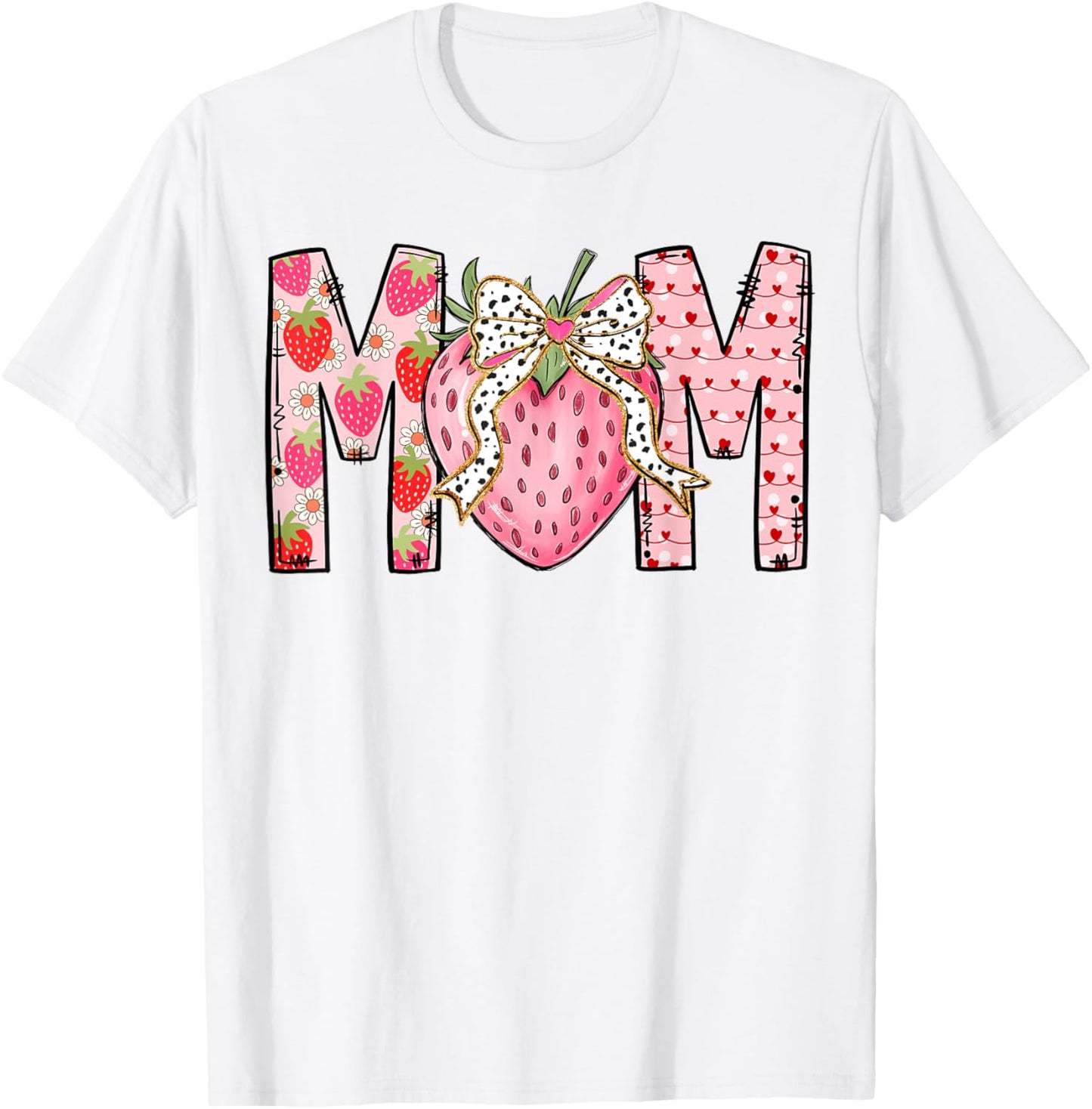 Mom Strawberry Coquette Bow Happy Valentine's Day 2025 T-Shirt - T-Shirt | White