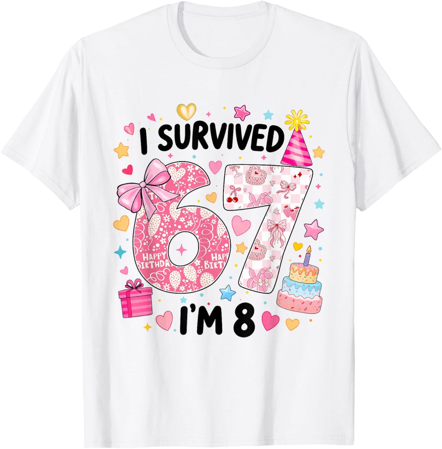 Cute 8 Year Old 8th Birthday Funny Six Seven 67 Meme Girl T-Shirt - T-Shirt | White