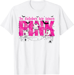 We Wear Pink in October Cute Ghost Breast Cancer Awareness T-Shirt - T-Shirt | White