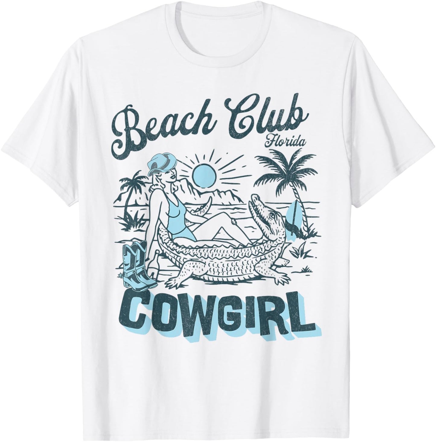 Coastal Cowgirl Palm Surf Beach Club Florida T-Shirt - T-Shirt | White