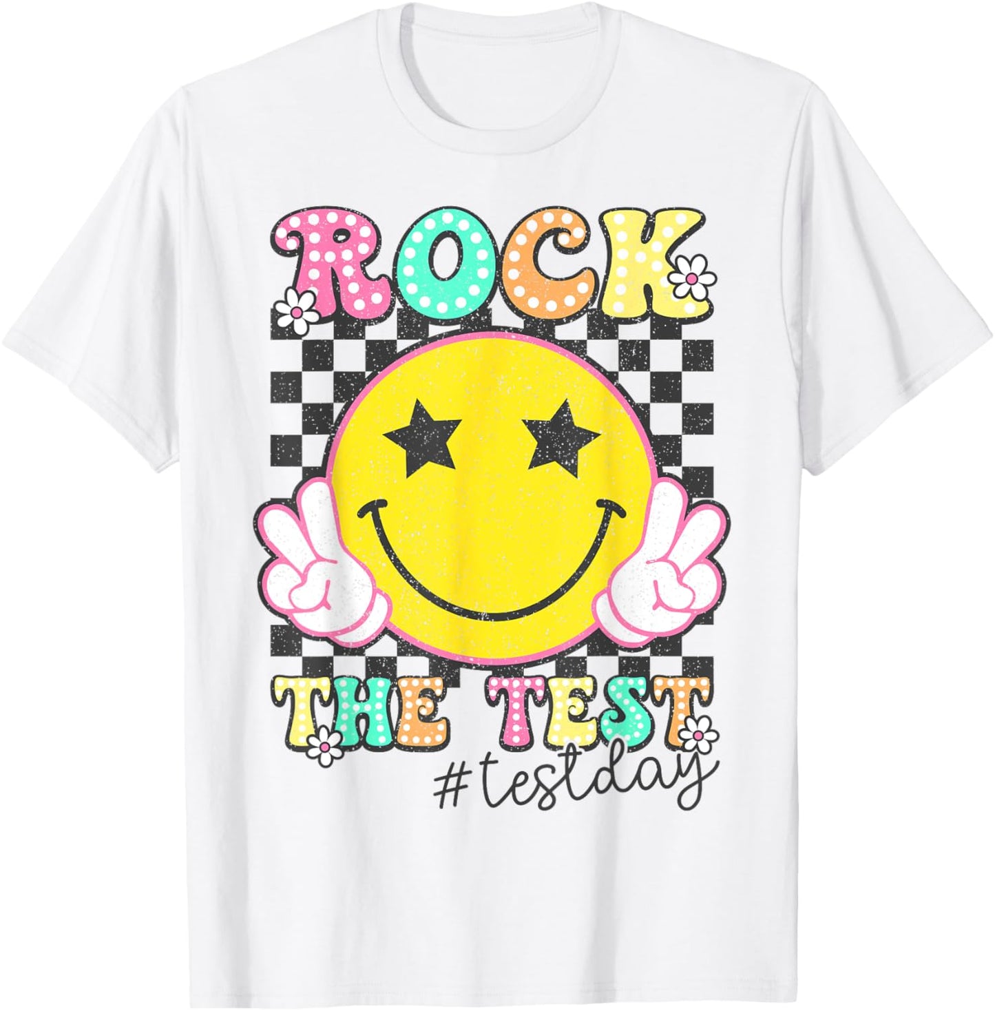 Rock The Test Testing Day Retro Motivational Teacher Student T-Shirt - T-Shirt | White