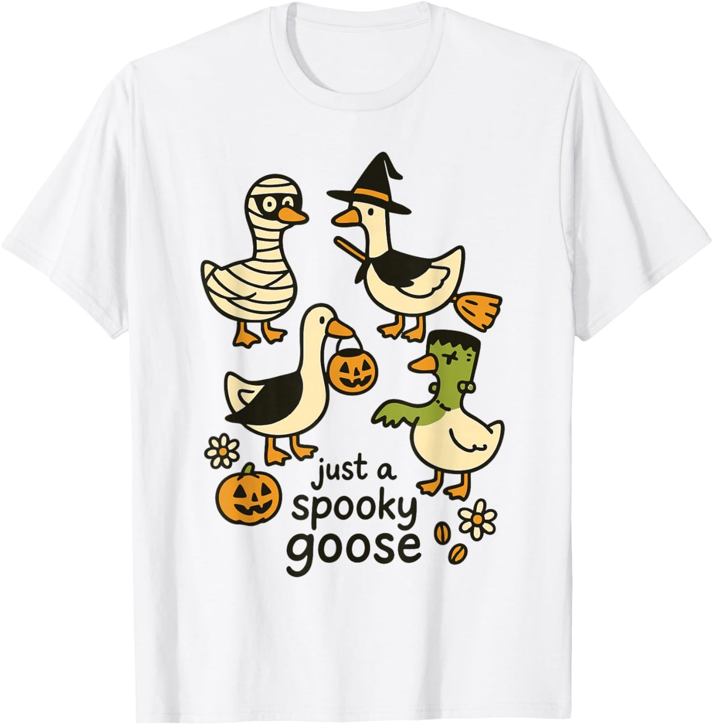 Just A Spooky Goose Funny Halloween Cartoon T-Shirt - T-Shirt | White