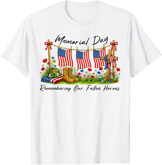 Memorial Day Remembering Our Fallen Heroes Patriotic Us Flag T-Shirt - T-Shirt | White