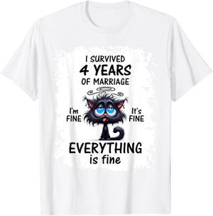Linen Wedding I Survived 4 Years Of Marriage T-Shirt - T-Shirt | White