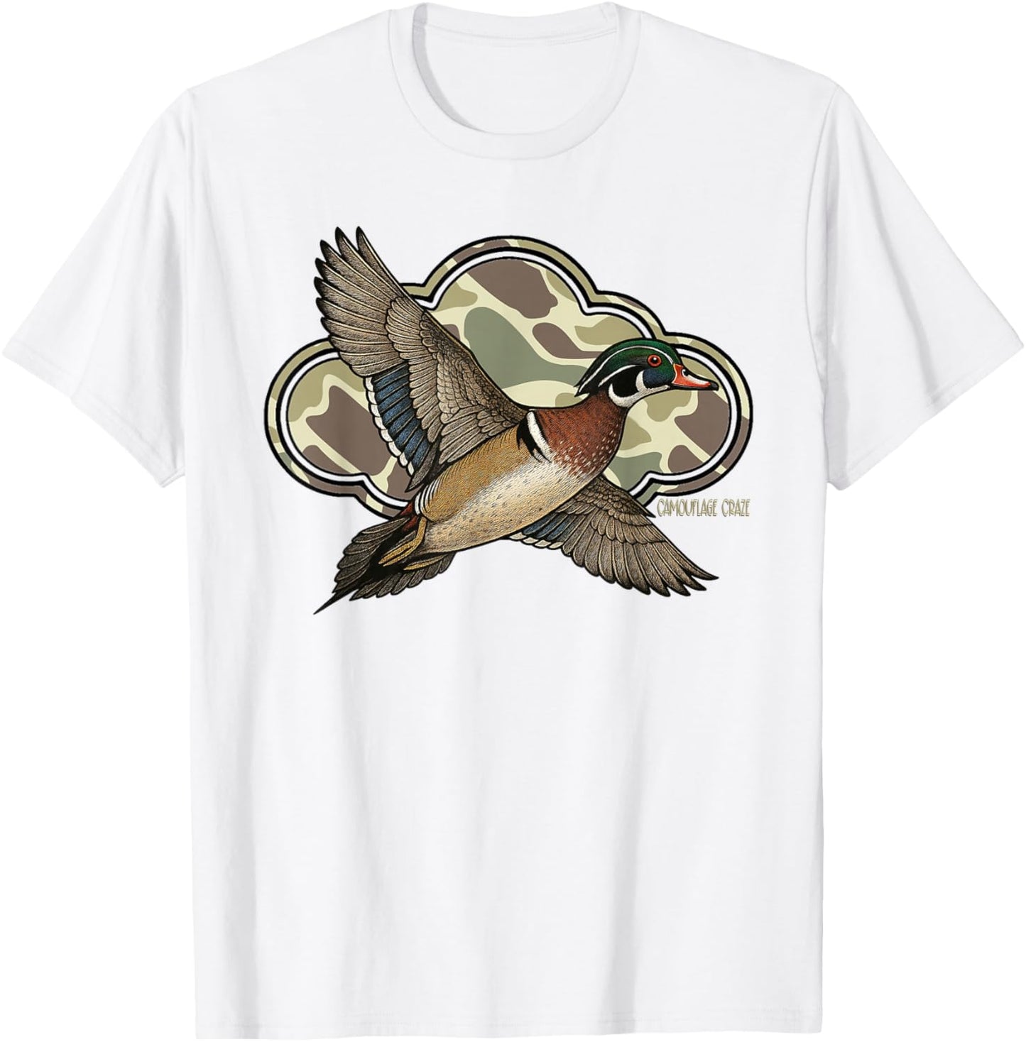 Wood Duck Camouflage Hunting Season Camo Flying Duck T-Shirt - T-Shirt | White