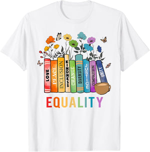 Equal Rights Book Flower Equality Peace Love Kindness Book T-Shirt - T-Shirt | White