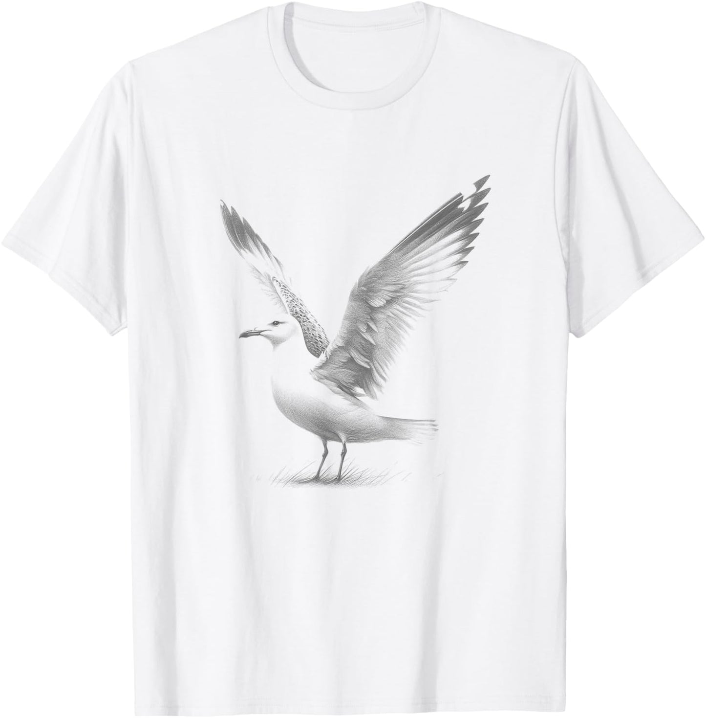 Vintage Seagull Sketch Art Design T-Shirt - T-Shirt | White