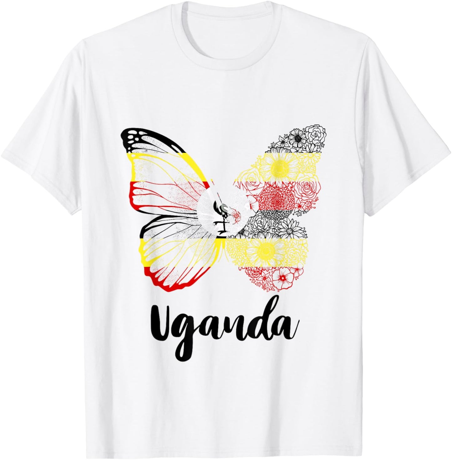 Uganda Butterfly Ugandan Pride Ugandan Flag Ugandan Roots T-Shirt - T-Shirt | White