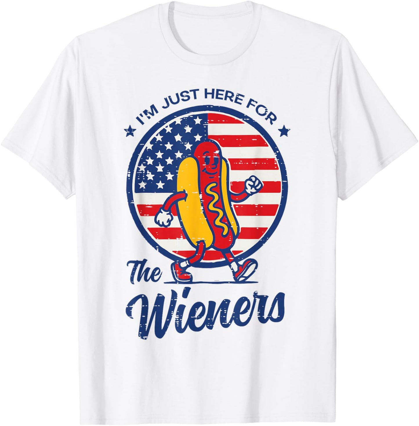 Here for Wieners Hotdog US Flag 4th of July Men Women Kids T-Shirt - T-Shirt | White