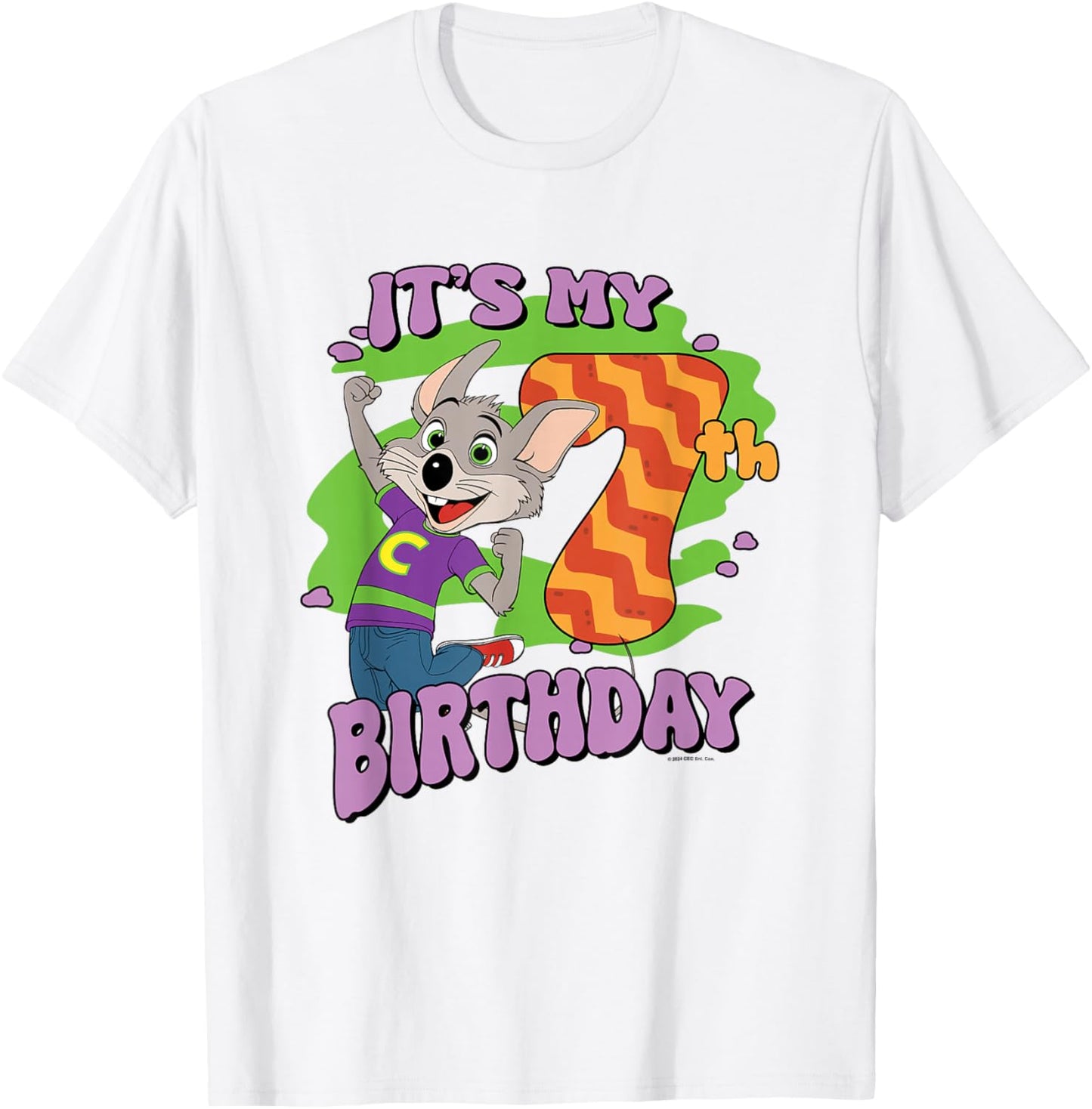 Chuck E. Cheese It's My 7th Birthday Happy Chuck Chest Logo T-Shirt - T-Shirt | White
