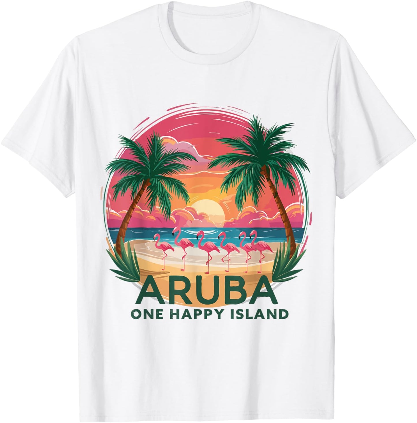 Aruba's One Happy Island beautiful sunset beach Flamingo T-Shirt - T-Shirt | White
