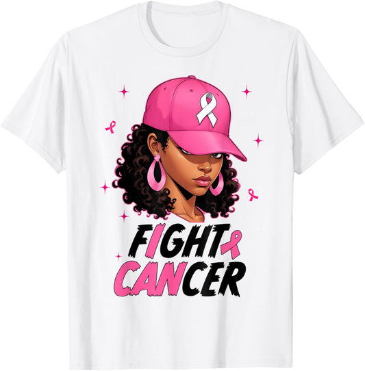 Black Girl Black Woman Breast Cancer Awareness Pink Ribbon T-Shirt - T-Shirt | White