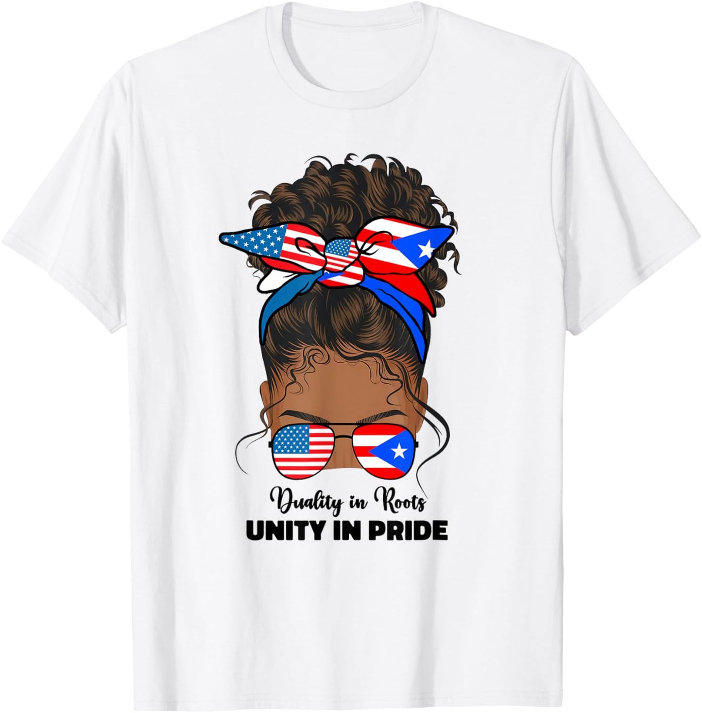 Half American And Puerto Rican Rico Flag Afro Girl Women T-Shirt - T-Shirt | White