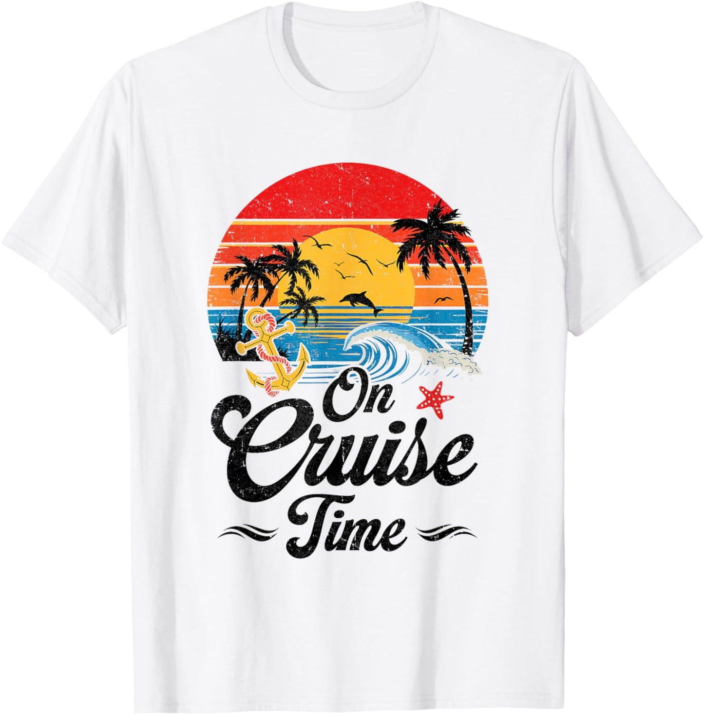 On Cruise Time Coconut Tree Graphic Summer Vacation Cruising T-Shirt - T-Shirt | White