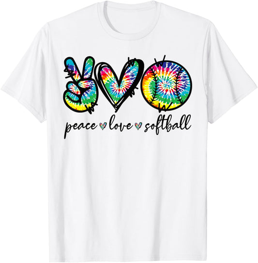 Peace Love Softball Player Tie Dye Softball Lovers Funny T-Shirt - T-Shirt | White