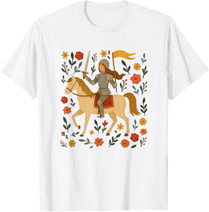 Joan Flower Art Catholic Cute Graphic T-Shirt - T-Shirt | White