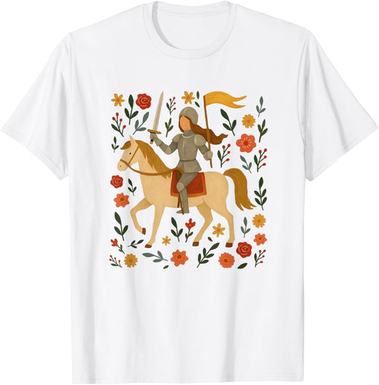 Joan Flower Art Catholic Cute Graphic T-Shirt - T-Shirt | White