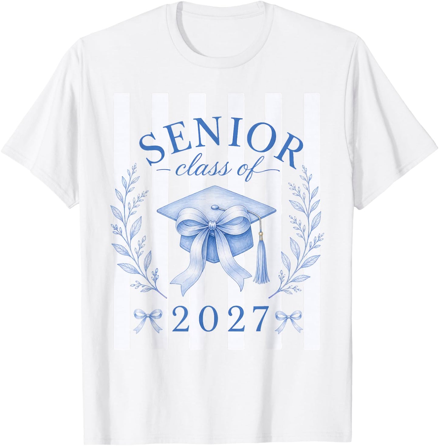 Senior 2027 Girls Coquette Bow Blue Class of 2027 T-Shirt - T-Shirt | White