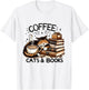 Funny Cute Coffee Cats Books Lover Gift Women Men Kids T-Shirt - T-Shirt | White