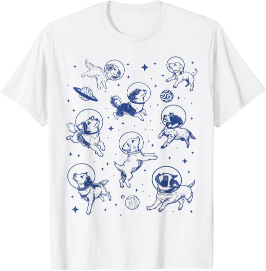Dogs in Space Retro T-Shirt - T-Shirt | White