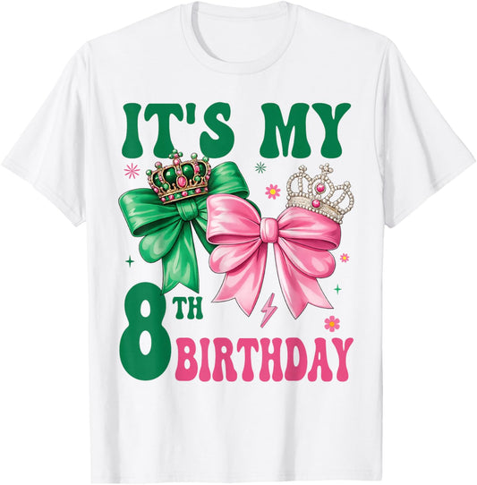 8th Birthday Girl Its My 8th Birthday Pink Coquette Bow T-Shirt - T-Shirt | White