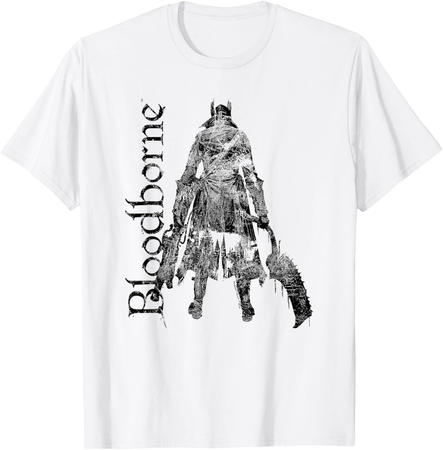 Bloodbourne Hunter Silhouette with Logo Dark Video Game T-Shirt - T-Shirt | White