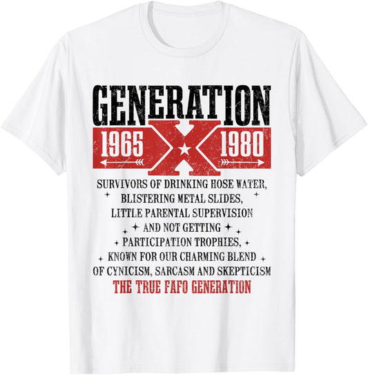 Vintage GenerationX 1965 1980 GenX Funny Generation Saying T-Shirt - T-Shirt | White