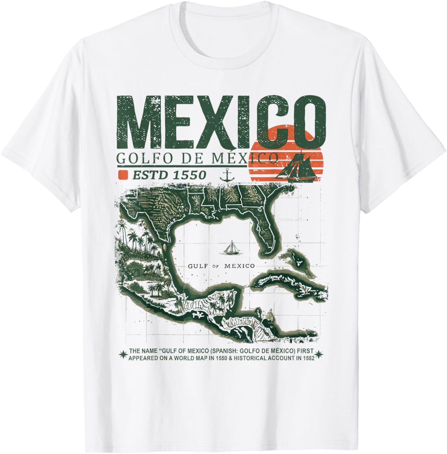 Gulf of Mexico | Golfo de México Forever 1550 Retro Old Map T-Shirt - T-Shirt | White
