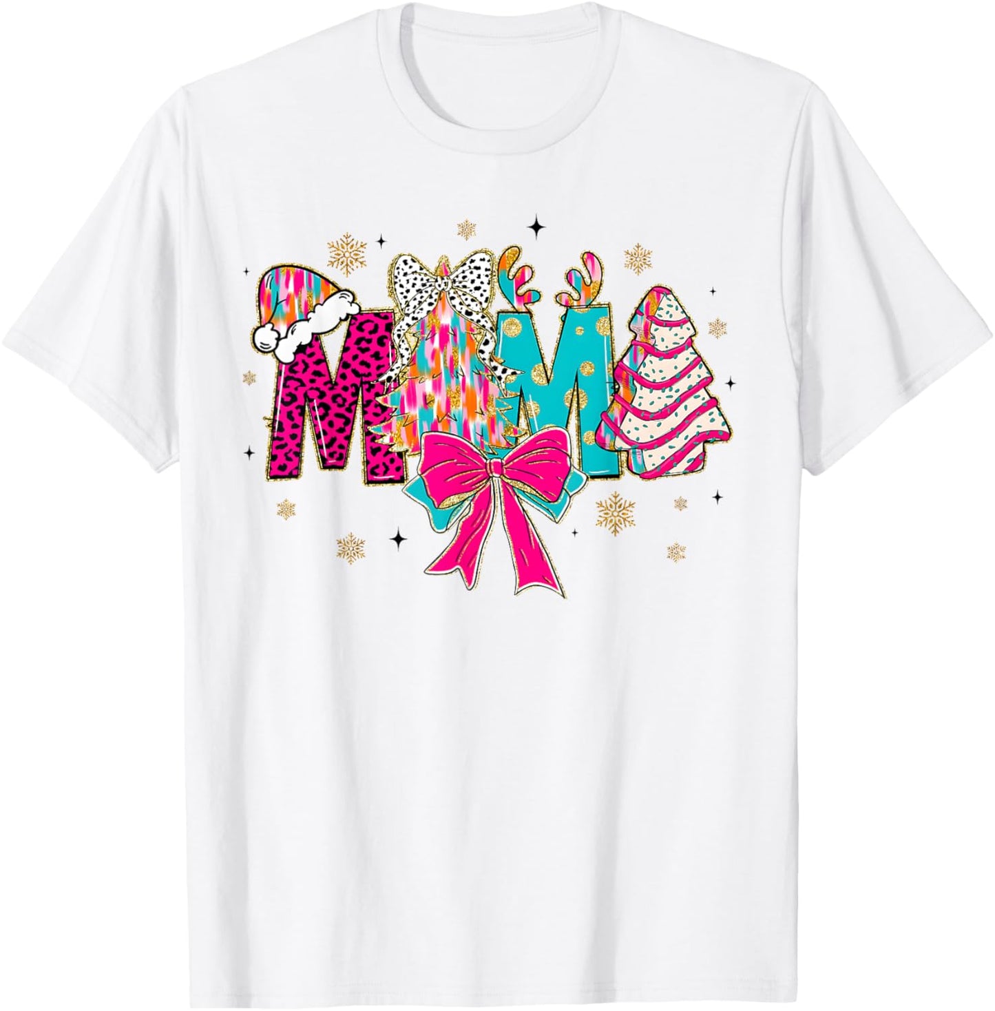 Colorful Coquette Christmas Mama Xmas Tree Cake for Mom Mama T-Shirt - T-Shirt | White