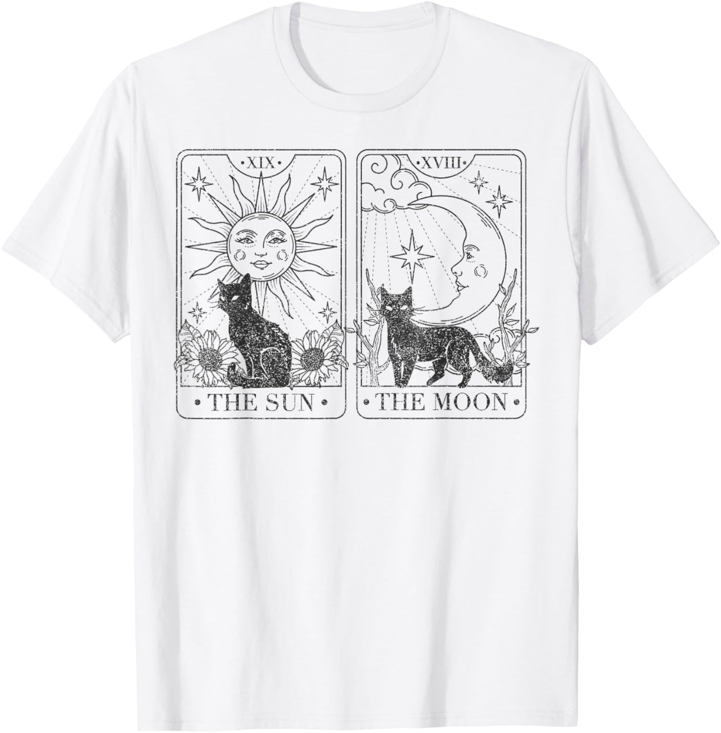 Trendy Apparel Black Cats Tarot Cards The Sun and The Moon T-Shirt - T-Shirt | White