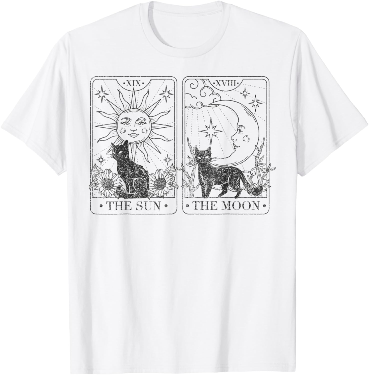 Trendy Apparel Black Cats Tarot Cards The Sun and The Moon T-Shirt - T-Shirt | White