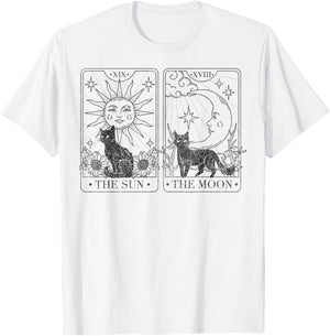 Trendy Apparel Black Cats Tarot Cards The Sun and The Moon T-Shirt - T-Shirt | White