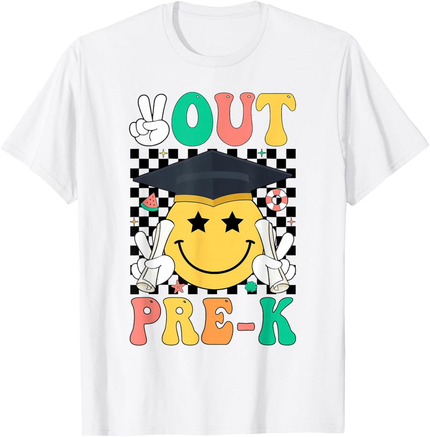 Peace Out Pre-K PreK Graduation Retro Last Day of School T-Shirt - T-Shirt | White
