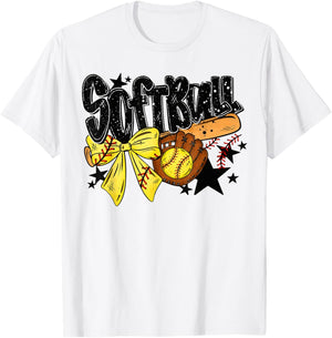 Softball Bow T-Shirt - T-Shirt | White