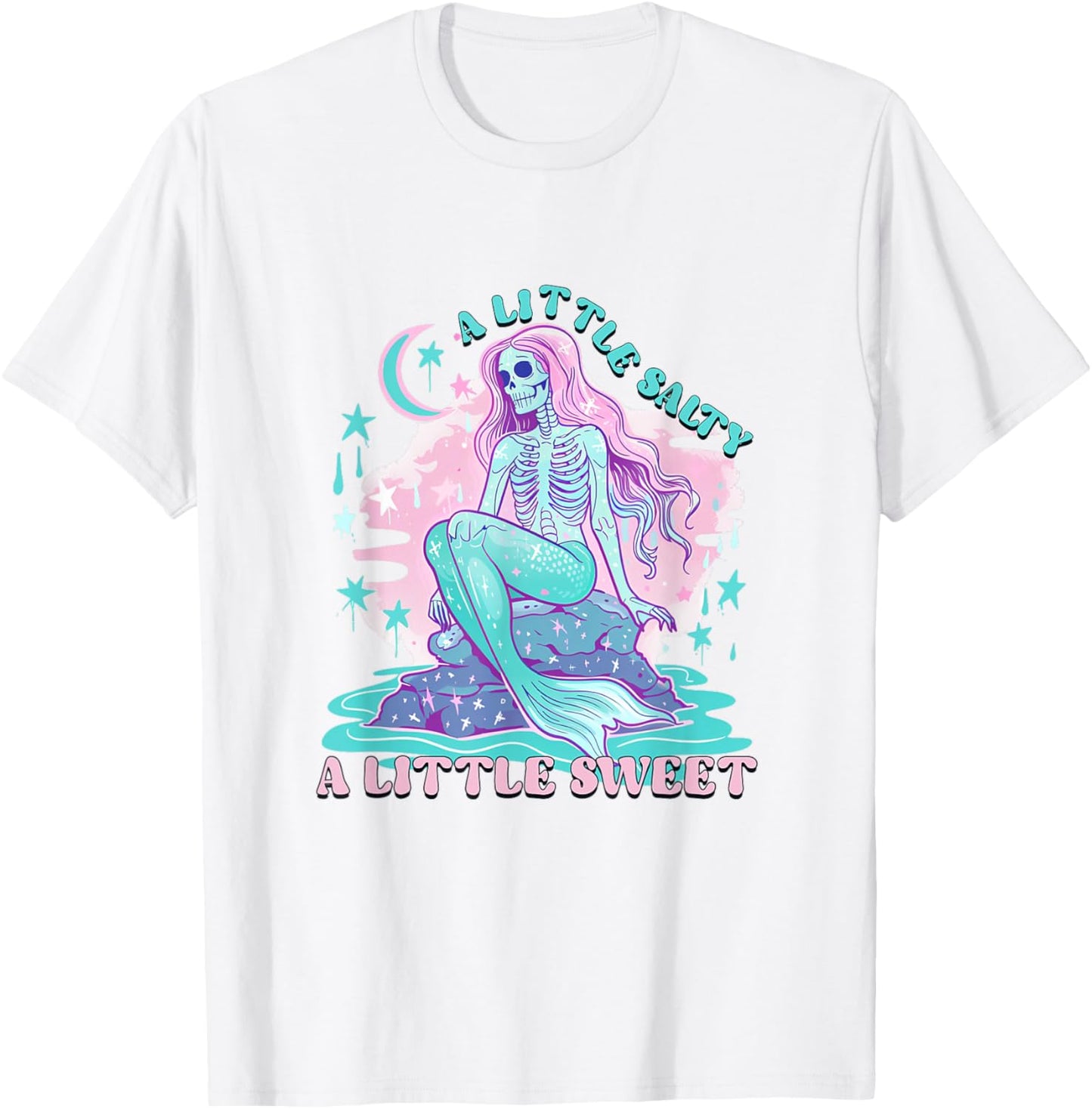 A Little Salty A Little Sweet Mermaid Skeleton Summerween Men Women T-Shirt - T-Shirt | White
