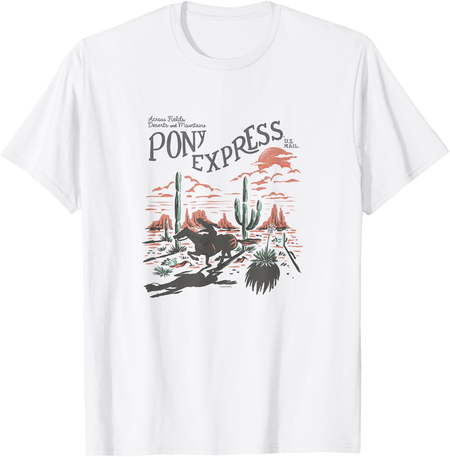 USPS - Pony Express Across Fields, Deserts, and Mountains T-Shirt - T-Shirt | White
