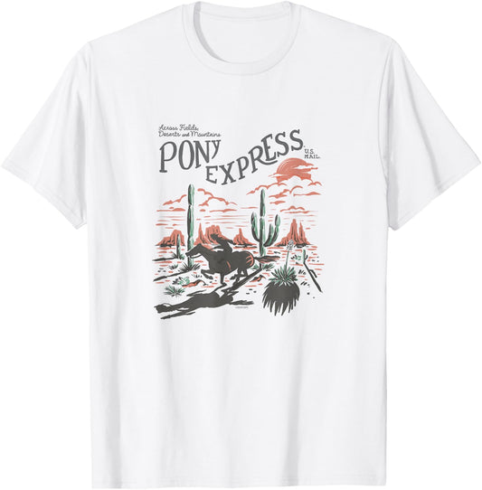 USPS - Pony Express Across Fields, Deserts, and Mountains T-Shirt - T-Shirt | White