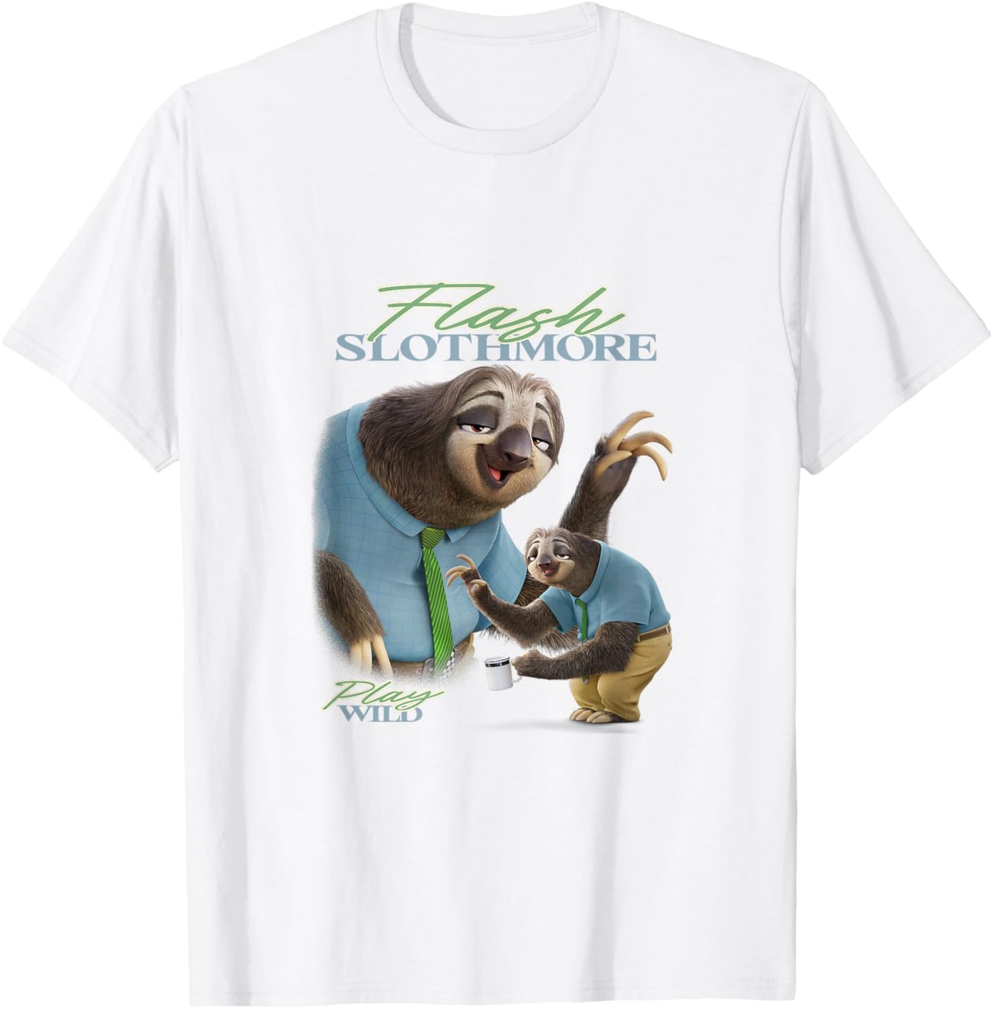 Disney Zootopia 2 Flash Slothmore Play Wild Wave with Coffee T-Shirt - T-Shirt | White