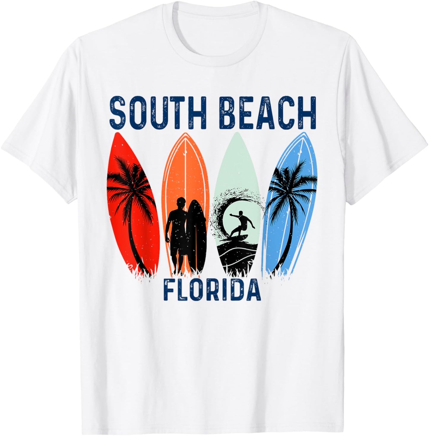 Retro South Beach Florida Surfing Beach Men Women Kids T-Shirt - T-Shirt | White