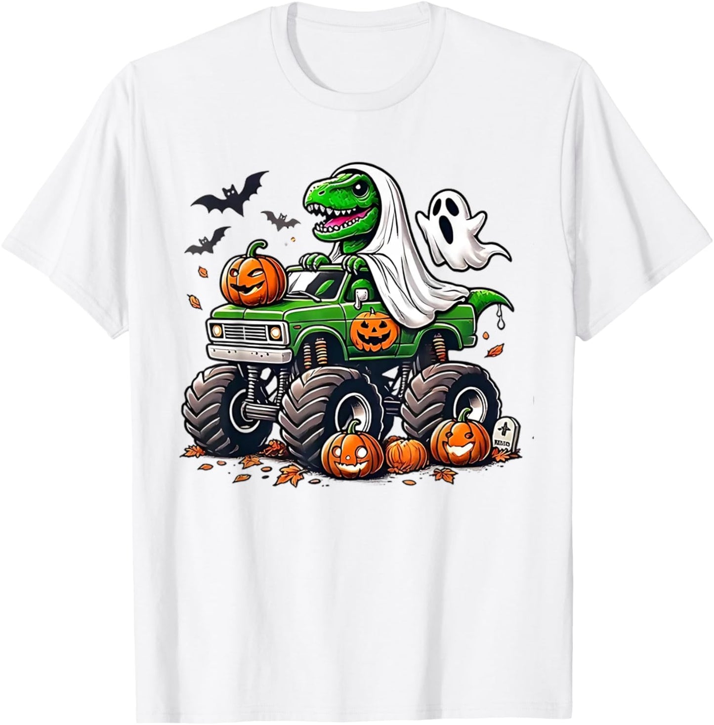 Orange Halloween Shirt Boys Toddler Kids Ghost Shirts T Rex T-Shirt - T-Shirt | White