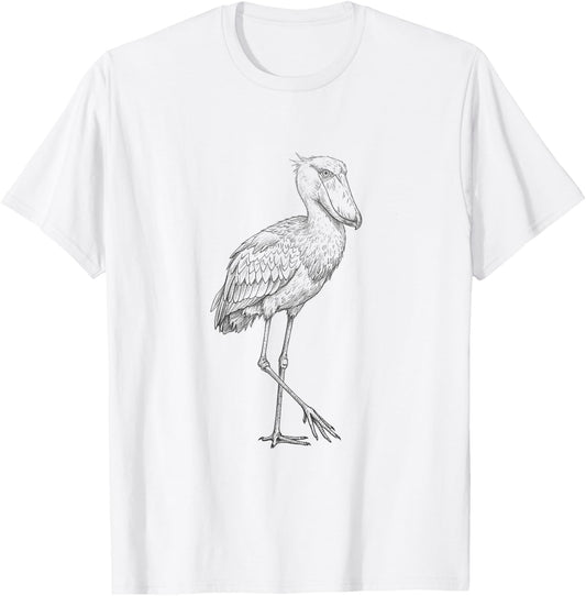 Vintage Shoebill Stork Drawing Art Design T-Shirt - T-Shirt | White