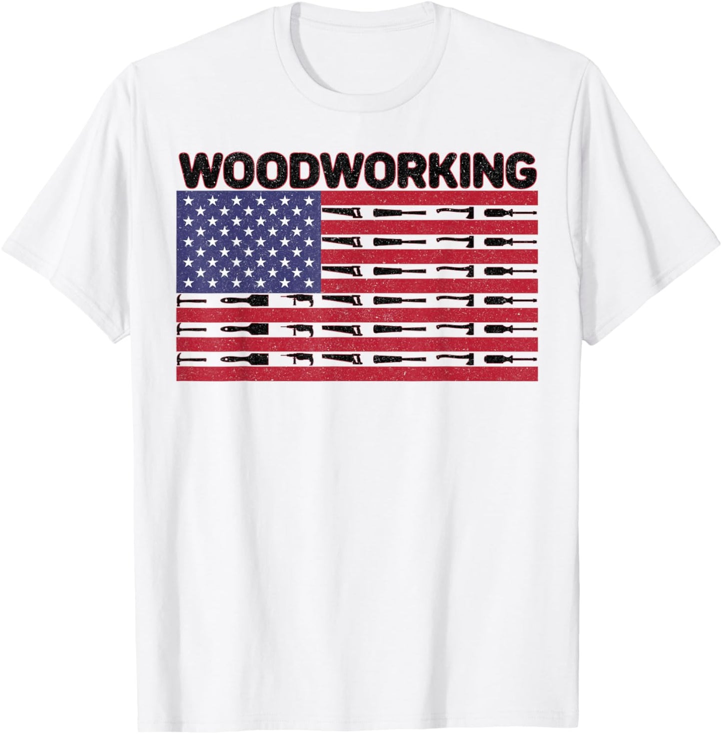 Carpentry Tools American Flag 4th July Patriotic Woodworking T-Shirt - T-Shirt | White
