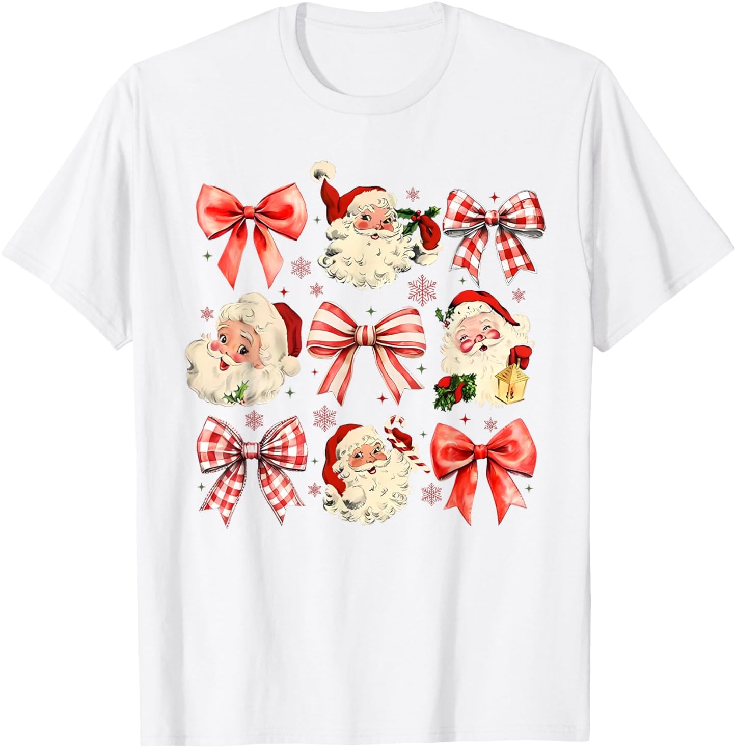 Retro Coquette Santa Red Bows Christmas Girl T-Shirt - T-Shirt | White