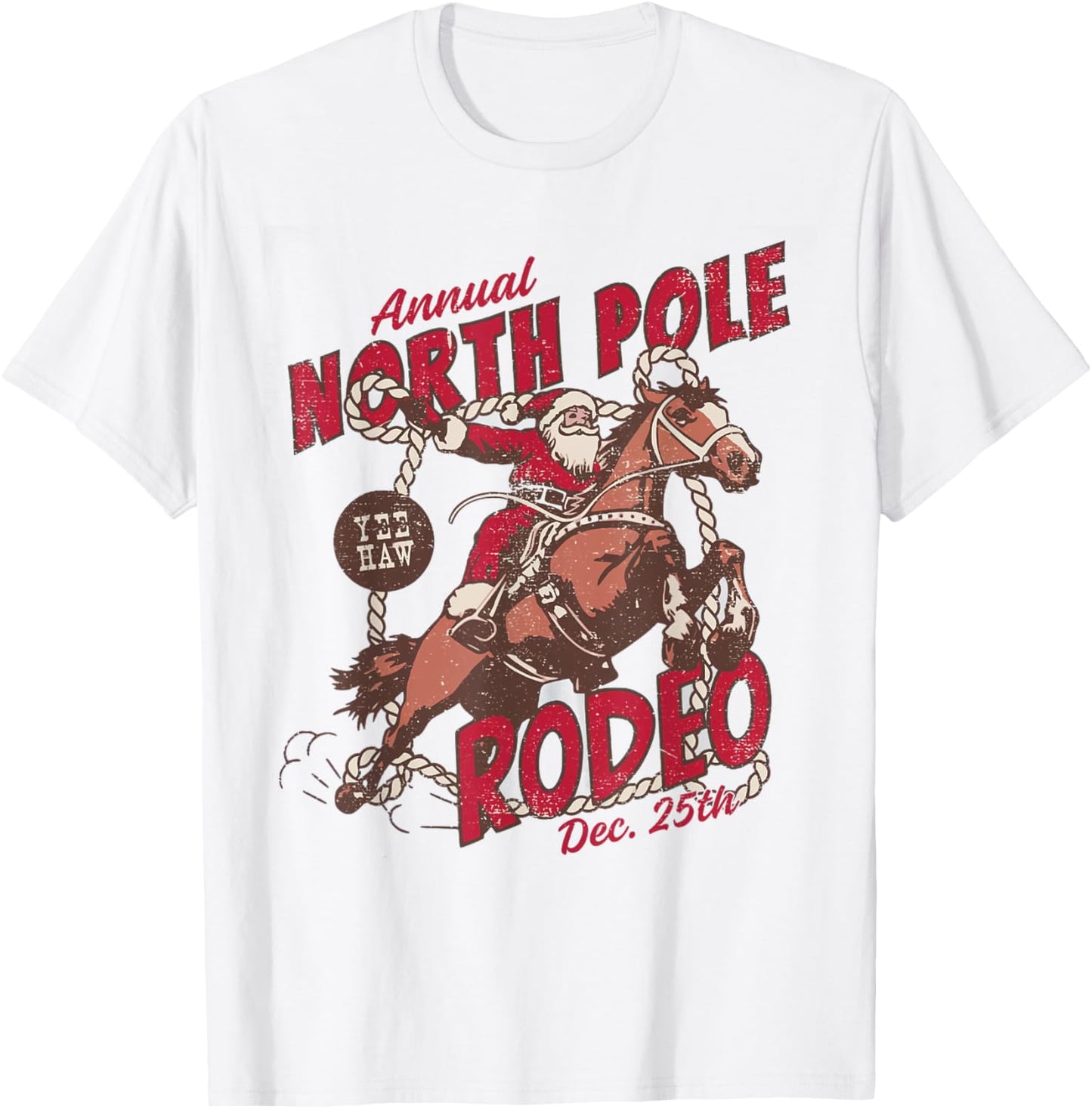 Vintage North Pole Rodeo Cowboy Santa Country Christmas T-Shirt - T-Shirt | White