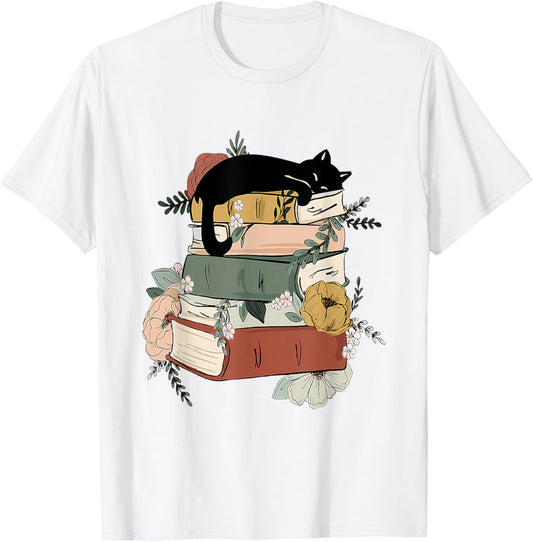 Cat Reading Book Cute Cat And Book Lover Girls Kid T-Shirt - T-Shirt | White