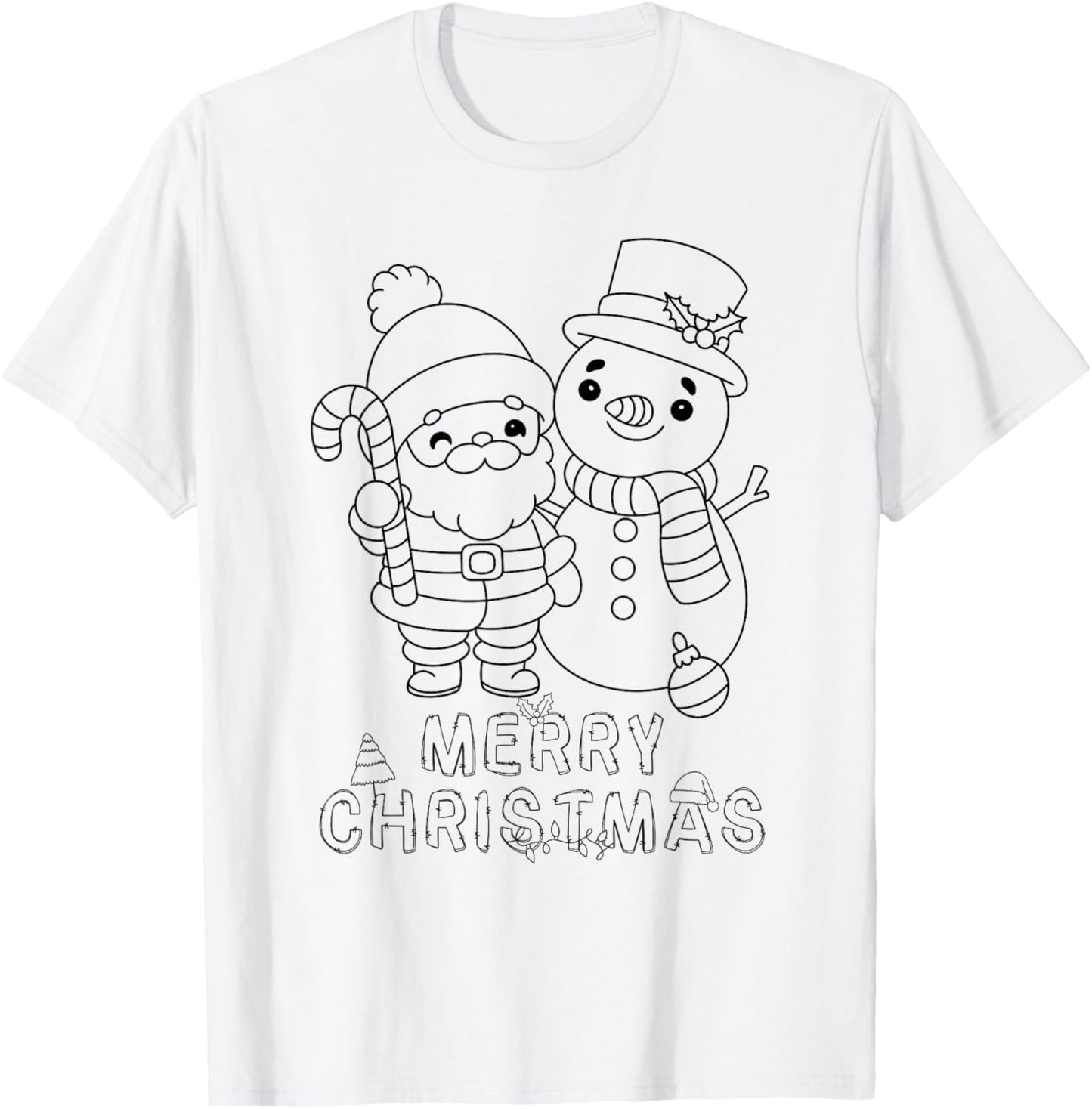 Merry Christmas Santa Claus Snowman XMAS DIY Kids Coloring T-Shirt - T-Shirt | White